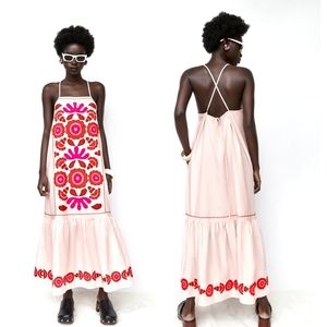 ZARA WOMAN MIDI EMBROIDERED DRESS LIMITED EDITION LIGHT PINK 0881/131